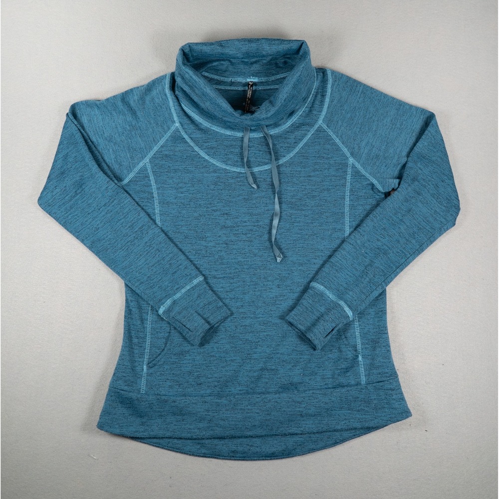 Kuhl Womens Pullover Cowl Neck Drawstring Space Dye Heather Blue Large Thumbhole